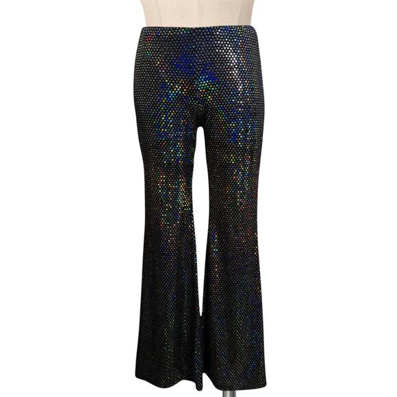 SHEIN Pants - SHEIN X Black Stretchy Rainbow Sequins Sparkle Disco  Flare Leg Pants S